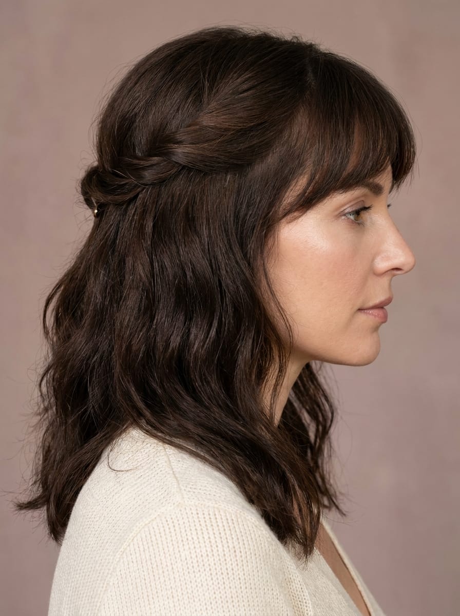 Half-up Twist mit Pony - Pony wegstecken Frisur